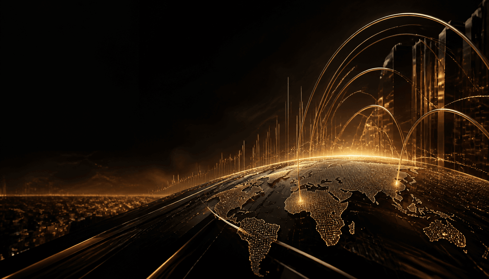 Global markets represented through an abstract golden landscape